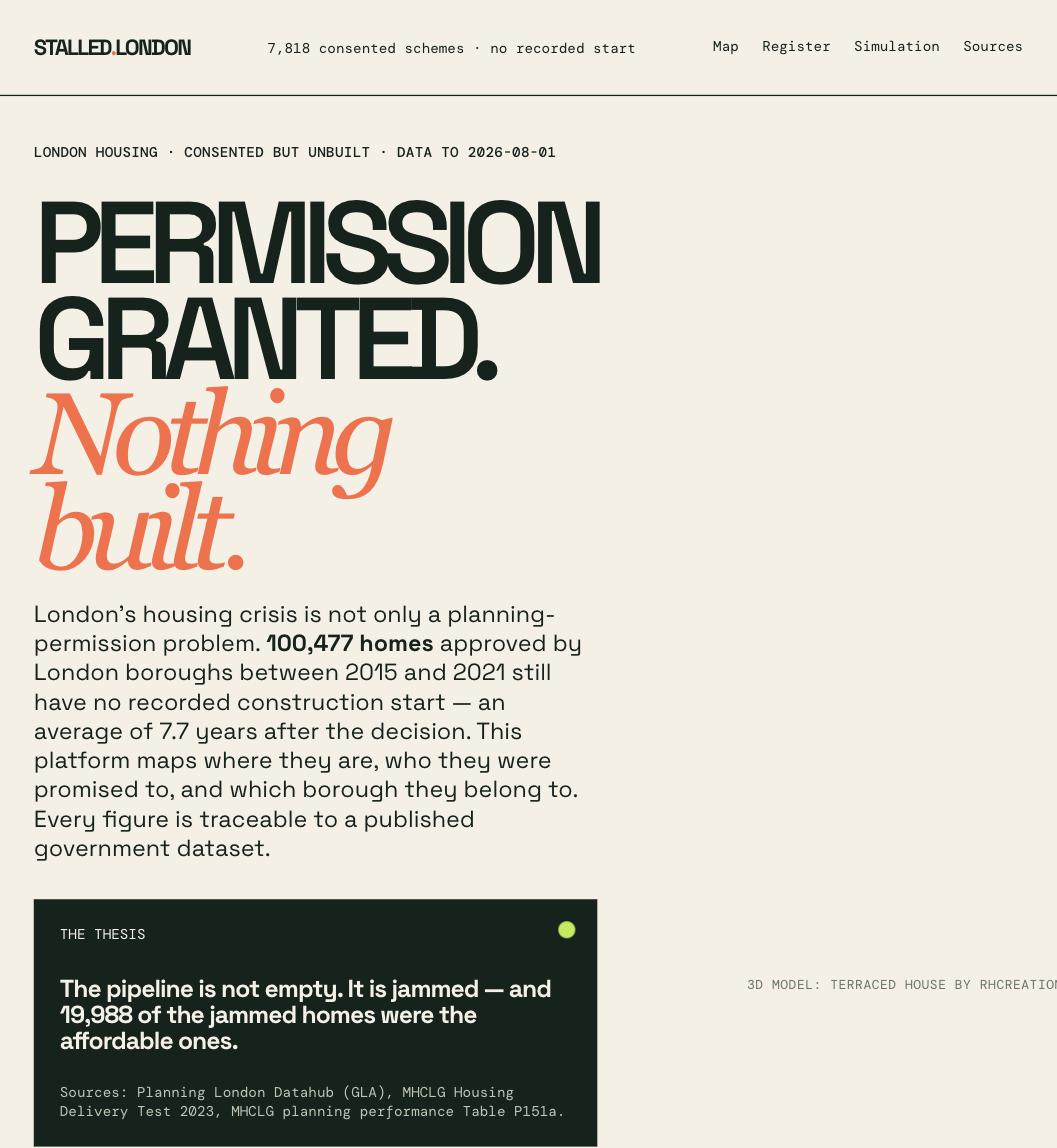 Stalled London, screenshot of the running site